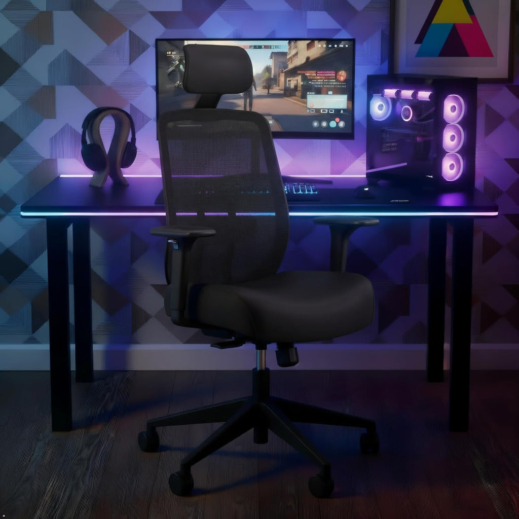 HON Altern Ergonomic Office Chair with Headrest, Arms, Wheels, Foam Cushion Seat, Mid Back Home Office Desk Chair Comfy, Gaming Chair, Height Adjustable Arms, Synchro-Tilt, Seat-Slide, Black