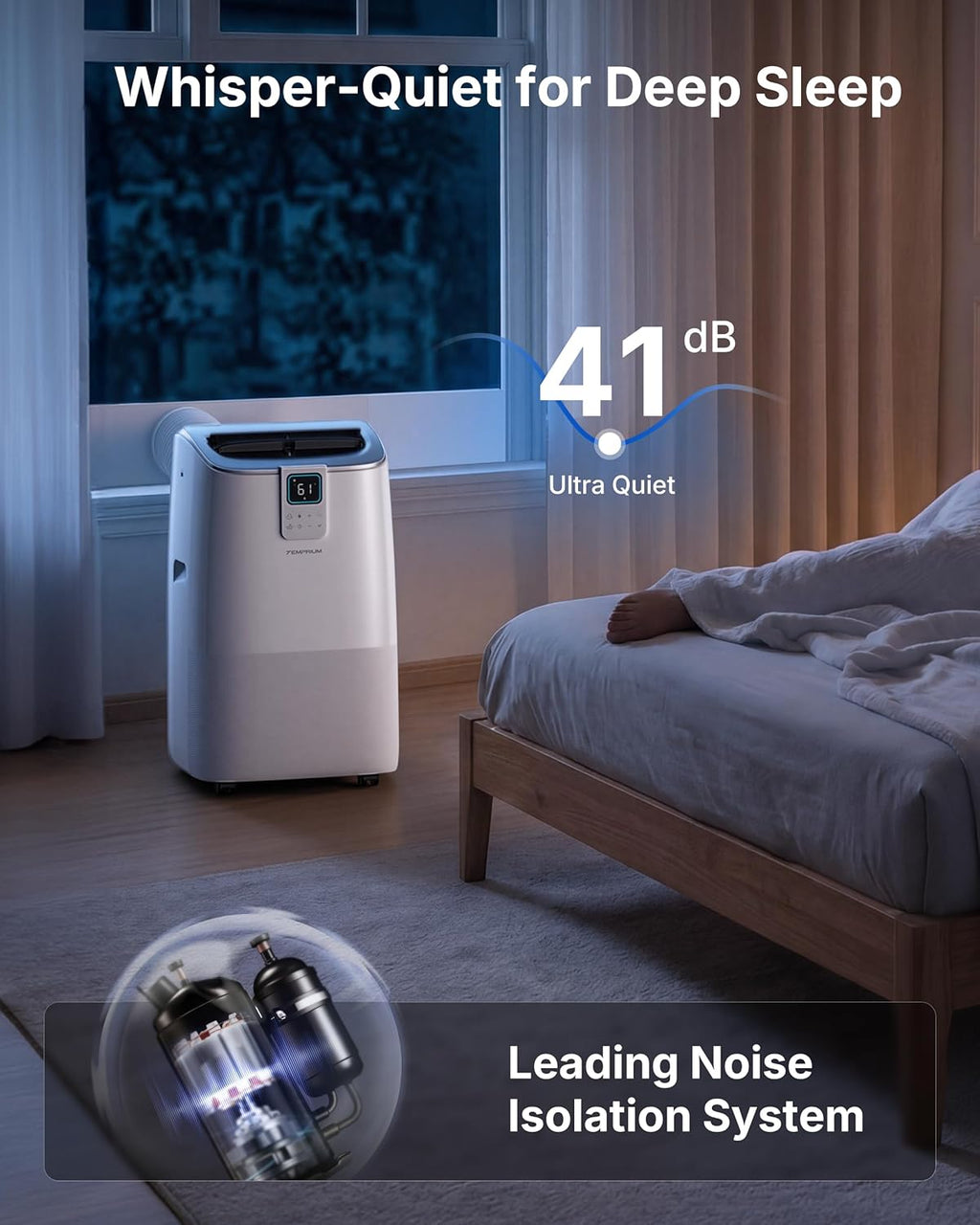 14000 BTU Portable Air Conditioners up to 750 Sq.ft, Quiet AC for Bedroom with 41dB, Silent Mode, 24H Timer, 4-in-1 Smart Portable AC Unit with Drainage-free Cooling, APP/Voice/Remote Control