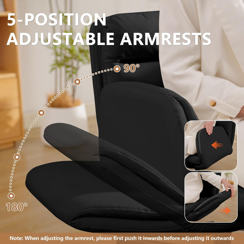 Criss Cross Chair with Flip-Up Arms & Swivel Wheels, Vanity Chair with Adjustable Height & Side Pockets, Comfortable Wide Seat Reclining Computer Office Desk Chairs for Home Office, Make Up, Bed Room
