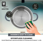 BRA COOKWARE Master 9-Piece Stainless Steel Cookware Set | Professional Pots & Pans Set w/ 2 Pots, 1 Sauté Pan, 3 Frying Pans, 3 Lids | All Stovetops | PFAS Free | Silicone Coated Handles