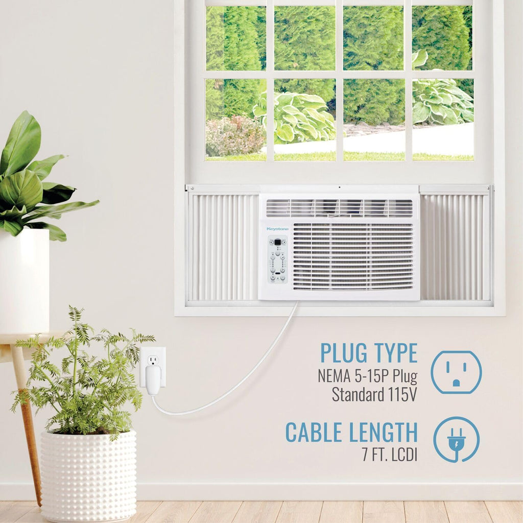 Keystone 8,000 BTU Window Air Conditioner with 3,500 BTU Supplemental Heating, 115V, Window AC Unit with Supplemental Heat for Bedroom, Living Room, Small-Medium Rooms up to 350 Sq.Ft.