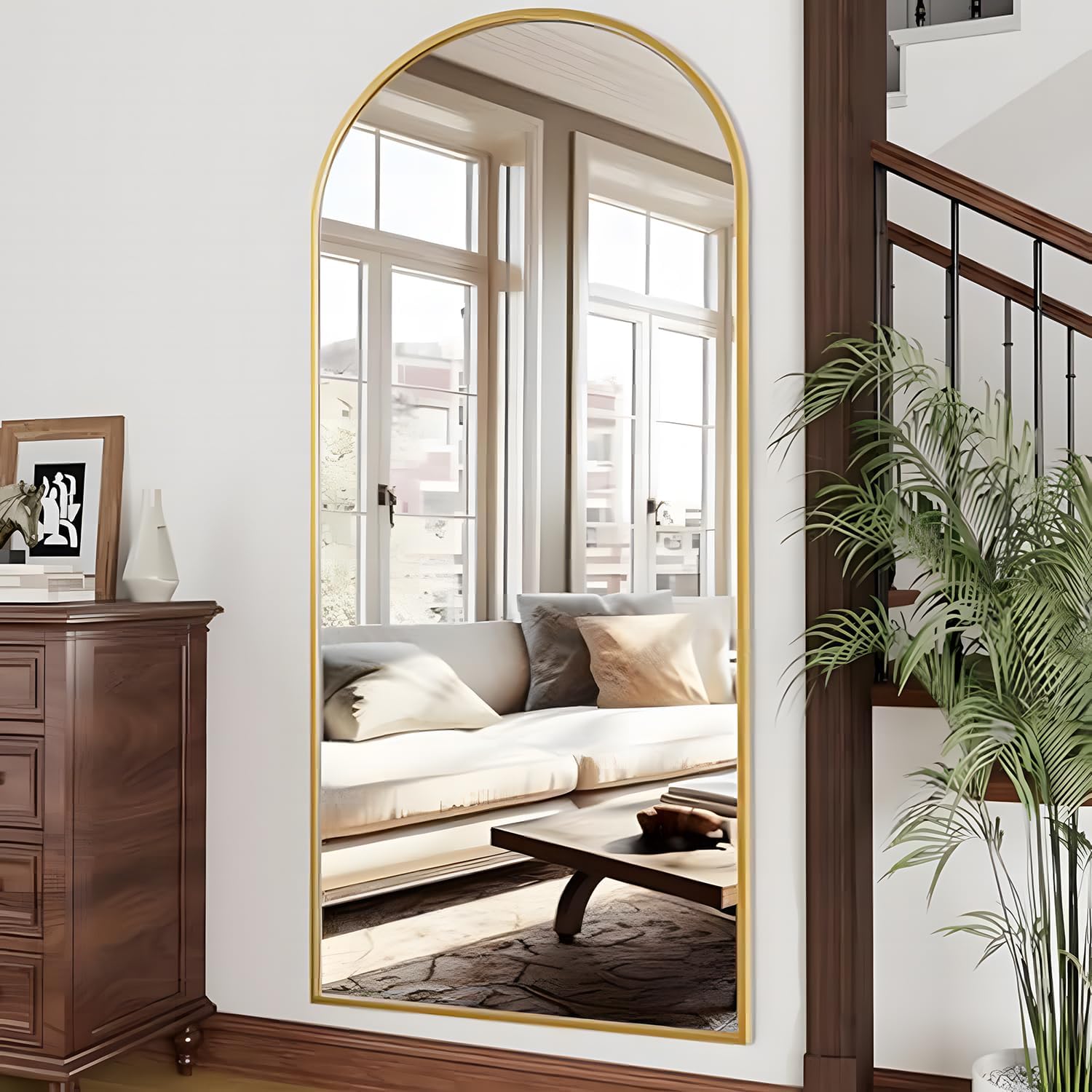 OGCAU 76"x34" Arched Full Length Mirror, Hanging Leaning or Standing Full Body Mirror, Wall Mounted Mirror with Aluminum Frame for Living Room, Bedroom or Cloakroom (Gold)