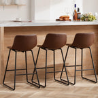 HeuGah Counter Height Bar Stools Set of 3, Brown Barstools with Back Support 26 Inch Faux Leather Bar Stools for Kitchen Island Counter Height Bar Chairs with Metal Legs
