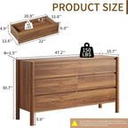 CHUWELL 6 Drawer Walnut Dresser for Bedroom, 47" Wide Mid Century Chest of Drawers with 6 Large Storage Space and 4 Solid Wood Cylindrical Legs, Large Dresser for Bedroom(Walnut)