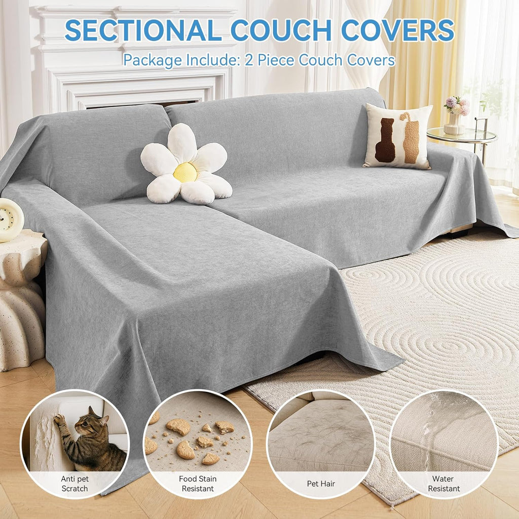 Deep Dream Sectional Couch Covers, 2 Pieces 100% Waterproof L Shaped Sofa Cover, Non Slip Couch Cover for Dogs Cats Washable, Pet Friendly Sofa Slipcovers Furniture Protector (XX-Large, Light Grey)
