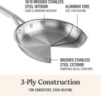Calphalon Brushed 3-Ply Stainless Steel Cookware Set w/Turbo Heat Tech 3 Piece Includes Fry and Sauce Pan Set, Induction, Oven Safe 450F, Brushed Stainless Silver