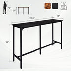 Karl home 71" Bar Table, Rectangular High Top Bar Counter Tables with Sturdy Metal Legs, Counter Height Bar Table for Small Space, Dining&Kitchen, Living Room, Easy Assembly, Black