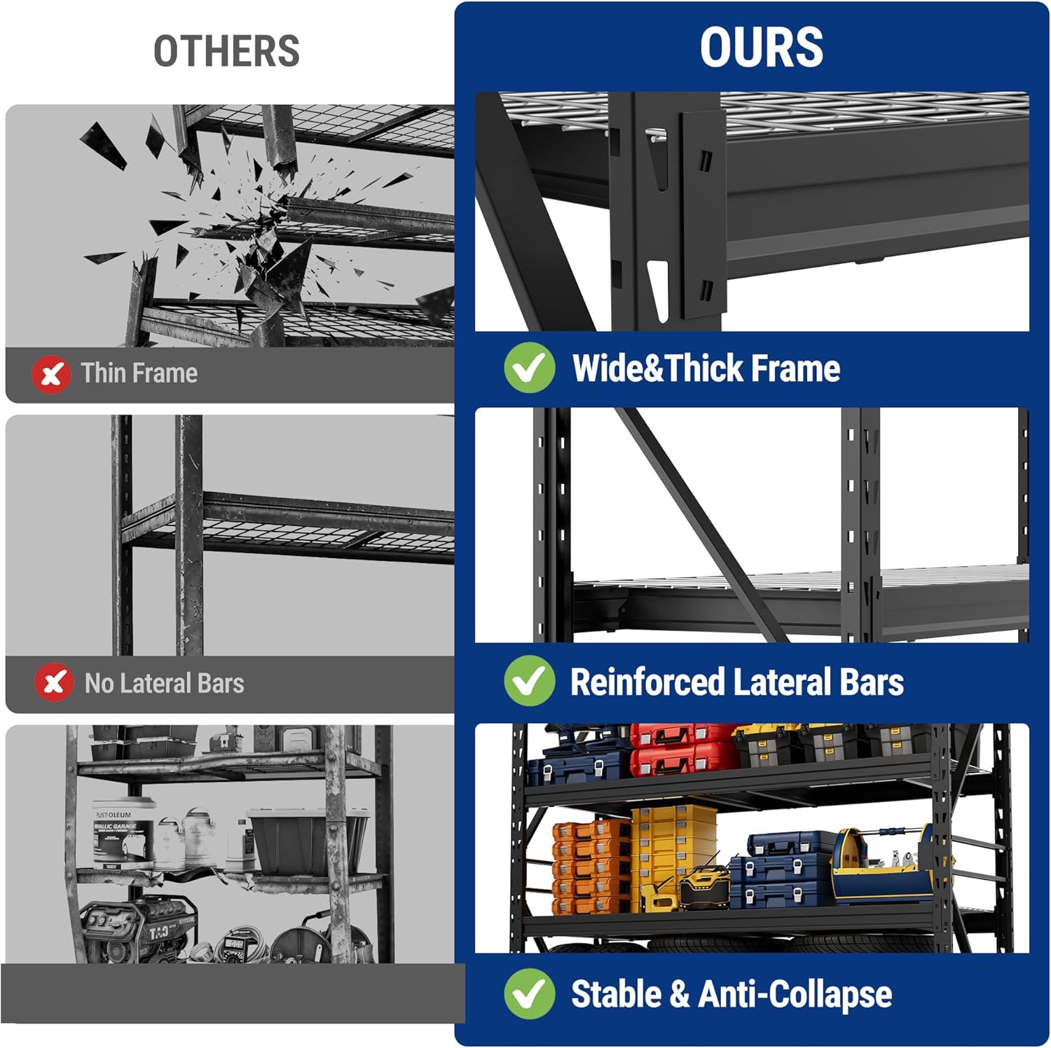 WORKPRO 77" Extra-Width Garage Shelving Units, 6400LBS Heavy Duty Utility Shelves, 4 Tier Industrial Adjustable Metal Storage Rack for Warehouse Shop Basement Organizers, 77”W x 24”D x 72”H