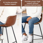 HeuGah Counter Height Bar Stools Set of 3, Brown Barstools with Back Support 26 Inch Faux Leather Bar Stools for Kitchen Island Counter Height Bar Chairs with Metal Legs