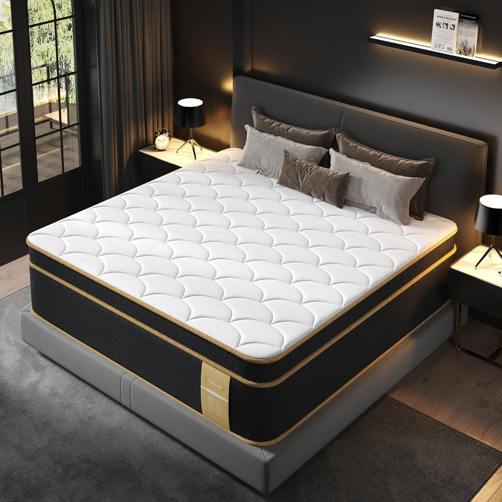 Firm King Size Mattress, 14 Inch Gel Memory Foam Hybrid Mattress King Bed in a Box, Pressure & Pain Relief, CertiPUR-US, Individual Pocket Spring, Edge Support
