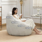 MINCETA Bean Bag Chair for Adults, Comfy Bean Bag Sofa with Armrest, White BeanBag Chair with Back Support for Living Room, Bedroom