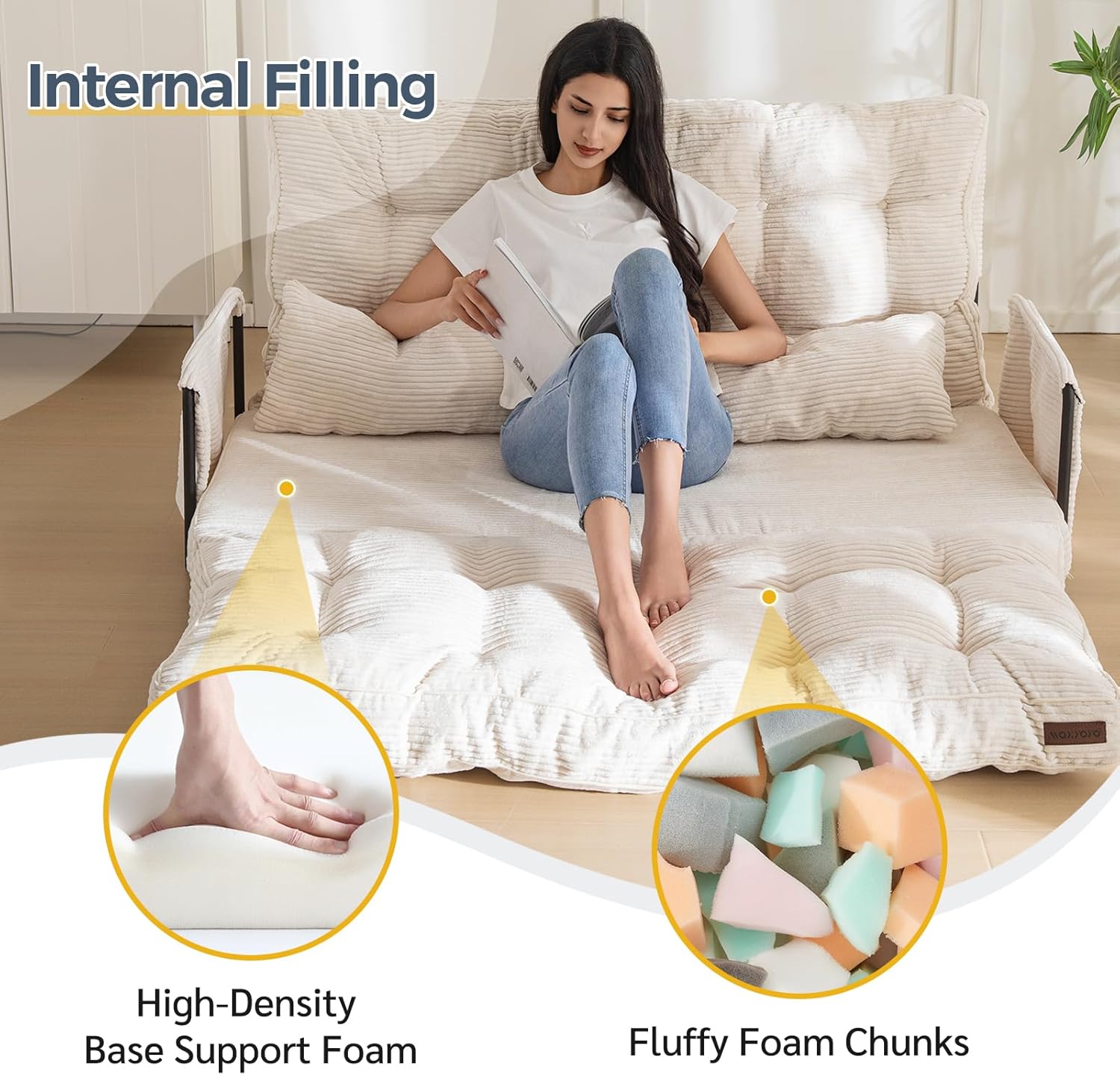 MAXYOYO Adjustable Floor Sofa Couch, Multi-Functional Bean Bag Bed, Loveseat Floor Couch Foldable Lazy Sofa Sleeper Bed for Reading Living Room, Beige