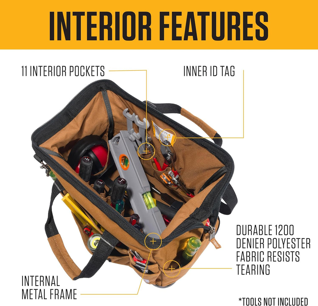 Carhartt Onsite Tool Bag, Durable Water-Resistant, Tool Storage Bag, Heavyweight w/Molded Base, 16-Inch, Carhartt Brown