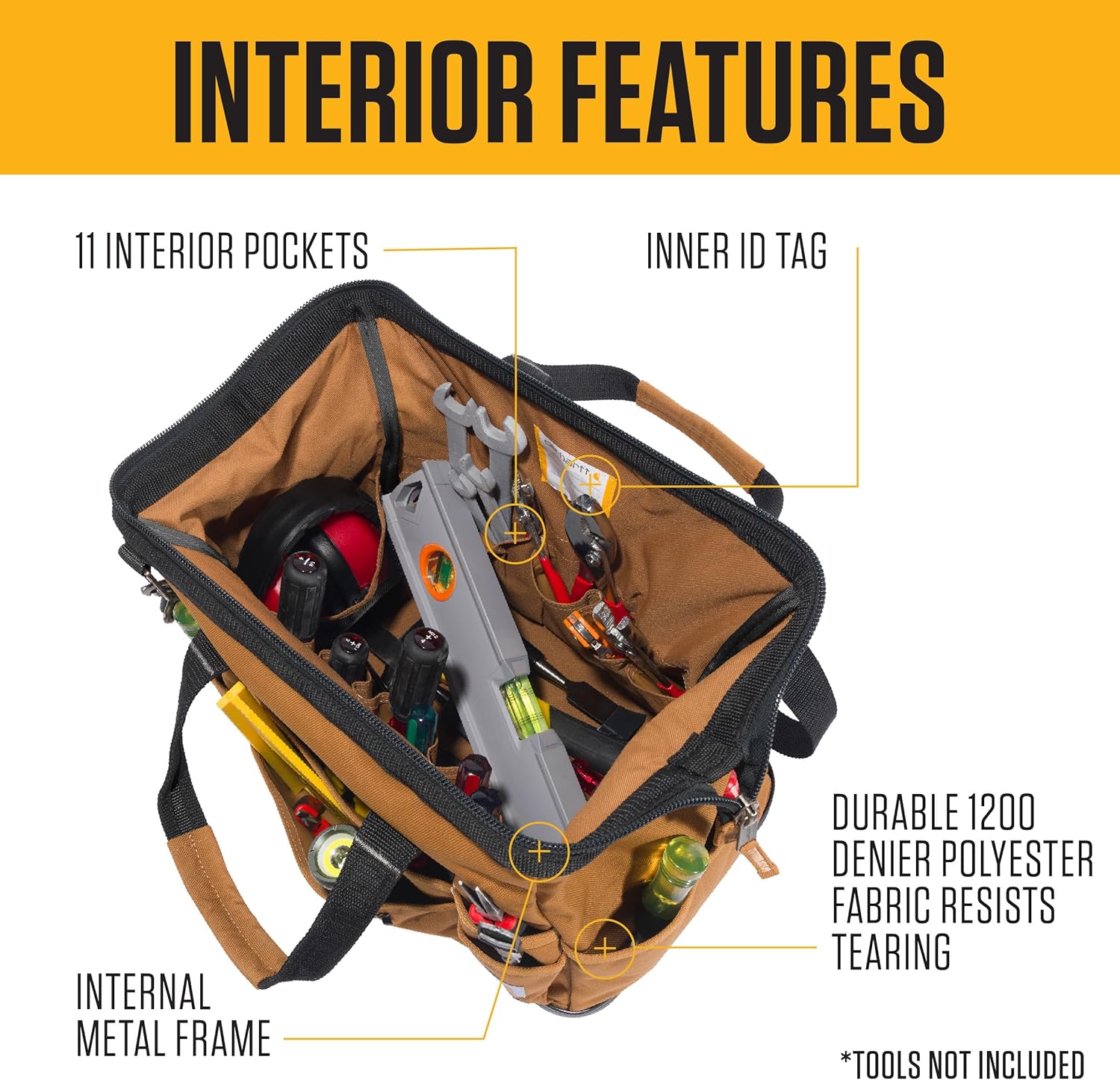 Carhartt Onsite Tool Bag, Durable Water-Resistant, Tool Storage Bag, Heavyweight w/Molded Base, 16-Inch, Carhartt Brown