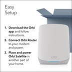 NETGEAR Orbi Whole Home Tri-Band WiFi 6 Mesh Network System (RBK753P) – Router with 2 Satellite Extenders – Security Features - Coverage up to 7 500 sq. ft.  75 Devices - AX5200 (Up to 5.2Gbps)