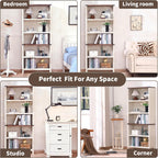 71" Tall Bookshelf, 5-Tier Farmhouse Bookcase, Free Standing Display Shelf & Storage Organizer for Living Room, Home Office, Bedroom,Antique White.