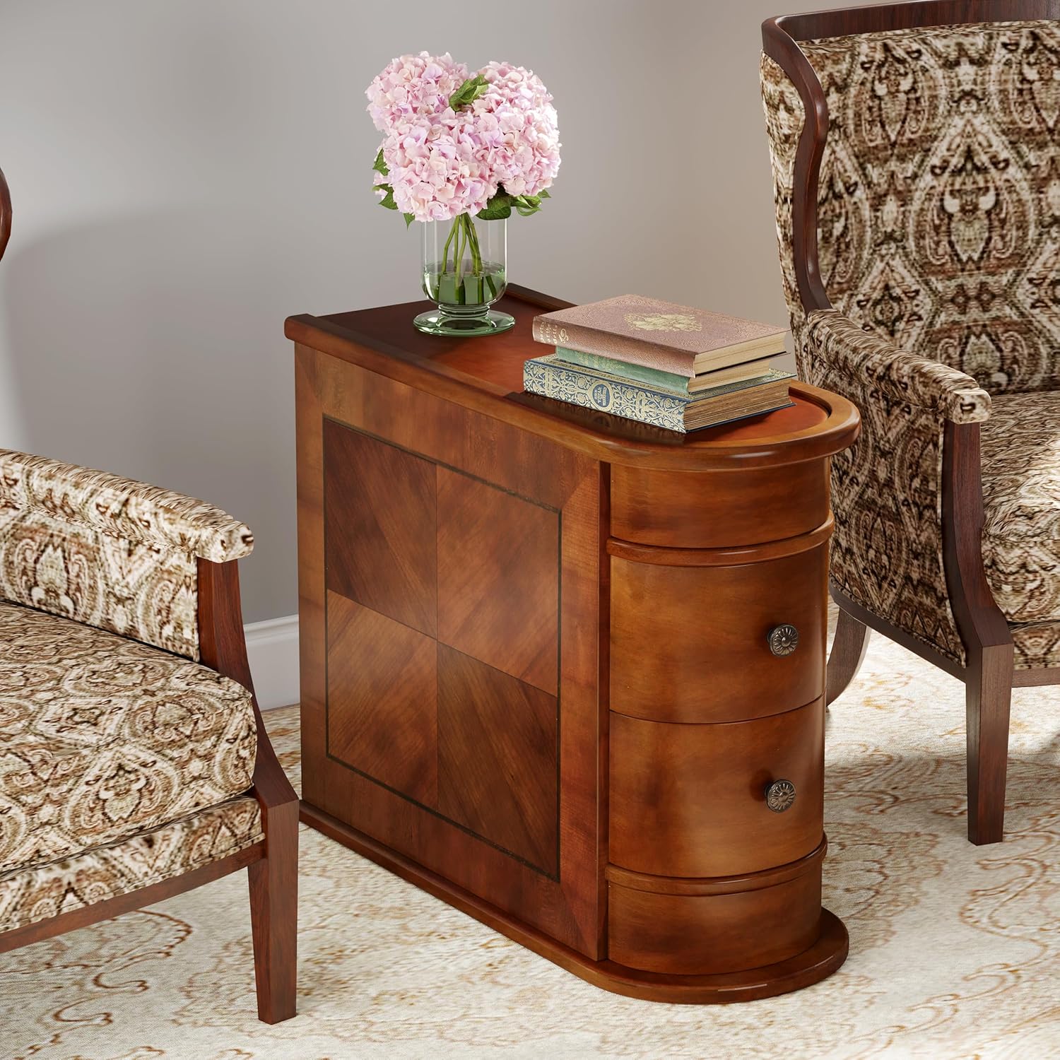 Wood End Table with 2 Drawers, No Assembly Required Narrow Sofa Side Table for Living Room, Vintage Slim Nightstand Bedside Table for Bedroom (2 Drawers, Brown, 2 Pcs)