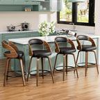 Bar Stools Set of 2, 26" Swivel Counter Height Bar Stools with Bentwood Legs and Back, Mid Century Modern Faux Leather Upholstered Counter Stools for Kitchen Island, Bar, Restaurant, Black