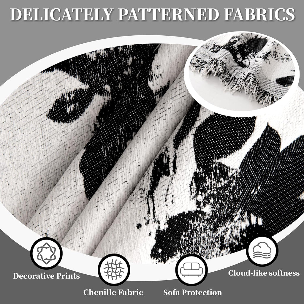 1OO% Waterproof Sectional Couch Covers for Dogs L Shaped Corner Sofa Cover Washable Chenille Sofa Slipcovers Blanket Modern Jacquard Pet Furniture Protector (91"x252", Black Flower)