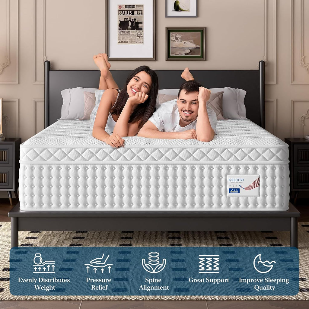 BedStory 14 Inch Firm King Size Mattress, Luxury Hybrid Mattress in a Box for Zoned Pressure and Pain Relief, Signature Collection Deep Sleep Mattresses, 10 Years Warranty,365 Nights Trial