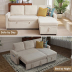 Sleeper Sofa, 79" Sectional Sofa Bed, 2 in 1 Pull Out Couch Bed with Storage Chaise and Side Pockets, L Shaped Sleeper Couch for Living Room, Beige