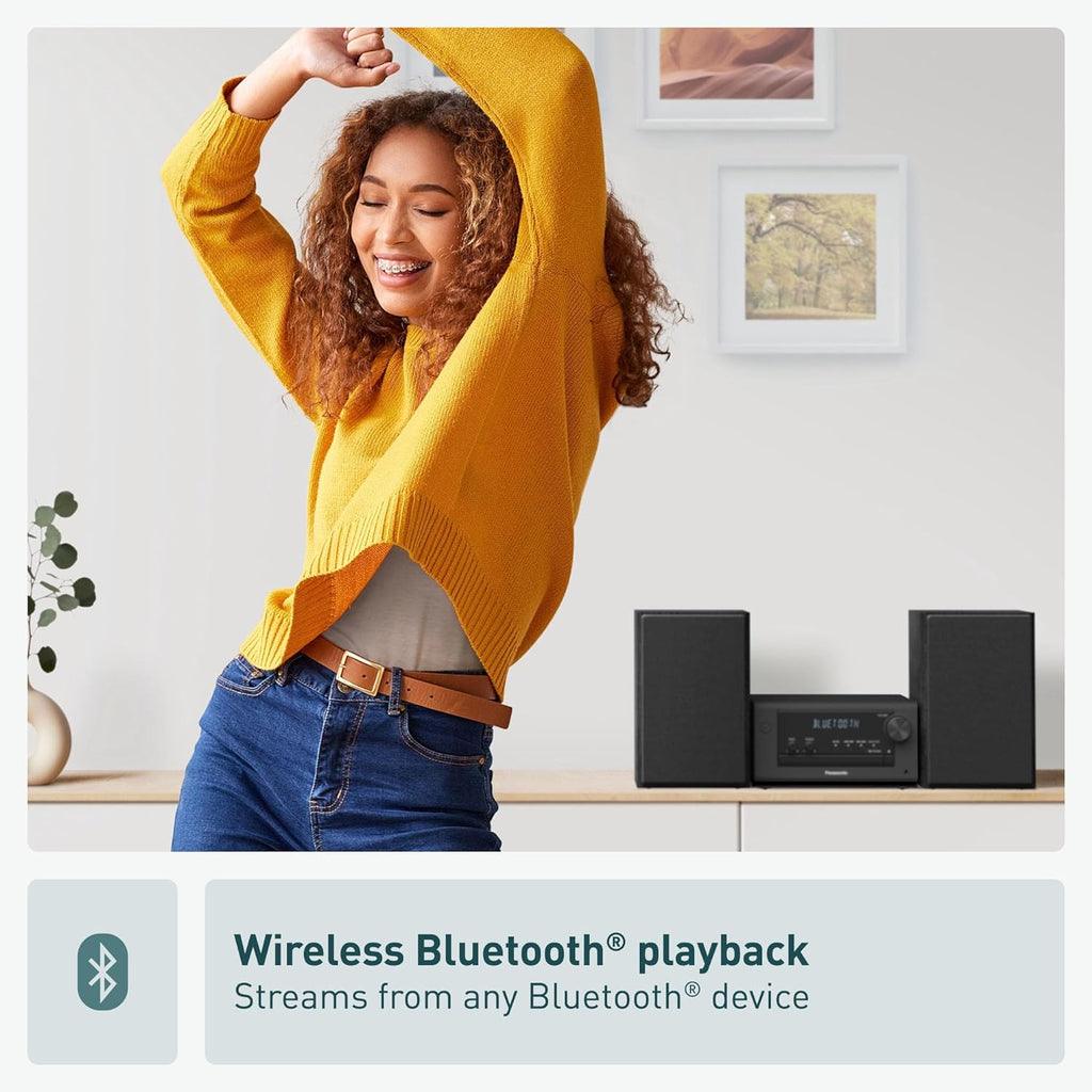 Panasonic Compact Stereo System with CD Player  Bluetooth  FM Radio and USB with Bass and Treble Control  80W Stereo System for Home with Remote Control - SC-PM700PP-K (Black)