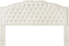 24KF Upholstered Button Tufted King Size Headboard with Nailhead Trim, Elegant Boucle Fabric California King headboard, 6031-K-Boucle-Ivory