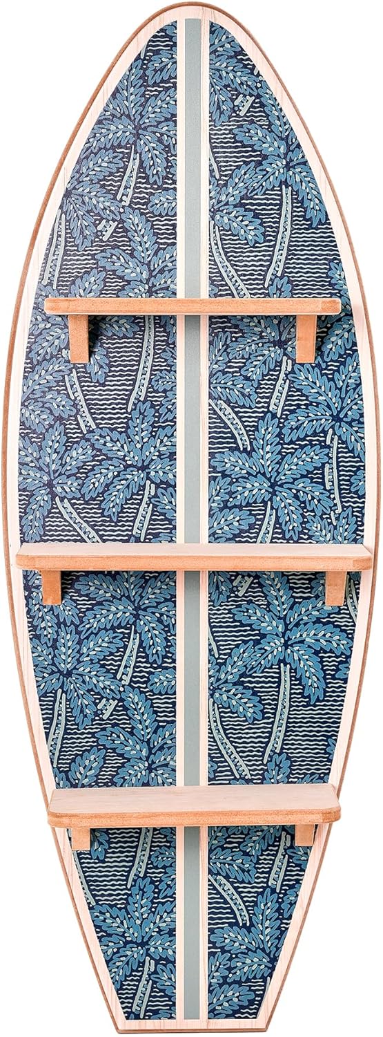 American Art Decor Kona Coast by Reyn Spooner Electric Palms - Navy Surfboard Printed Wall Shelf - 13" x 35"