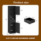 Walsunny Tall Bathroom Storage Cabinet with Freestanding Adjustable Shelves, Narrow Storage Linen Cabinet with 2 Doors and 1 Drawer for Bathroom, Living Room, Kitchen, Black
