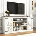 75" Farmhouse TV Stand with Power Outlets for 85 Inch TVs, 33" Tall Entertainment Center with Storage Cabinets w/Adjustable Shelves, Rustic Large TV Media Console, Rustic White