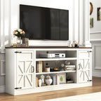 75" Farmhouse TV Stand with Power Outlets for 85 Inch TVs, 33" Tall Entertainment Center with Storage Cabinets w/Adjustable Shelves, Rustic Large TV Media Console, Rustic White