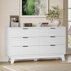 53" Long Dresser for Bedroom, 6-Drawer Dresser with Fluted Fronts, Wide Wood Chest of Drawers, Smooth Metal Slides, Stable Base, Modern Clothes Storage Cabinet for Living Room, Hallway