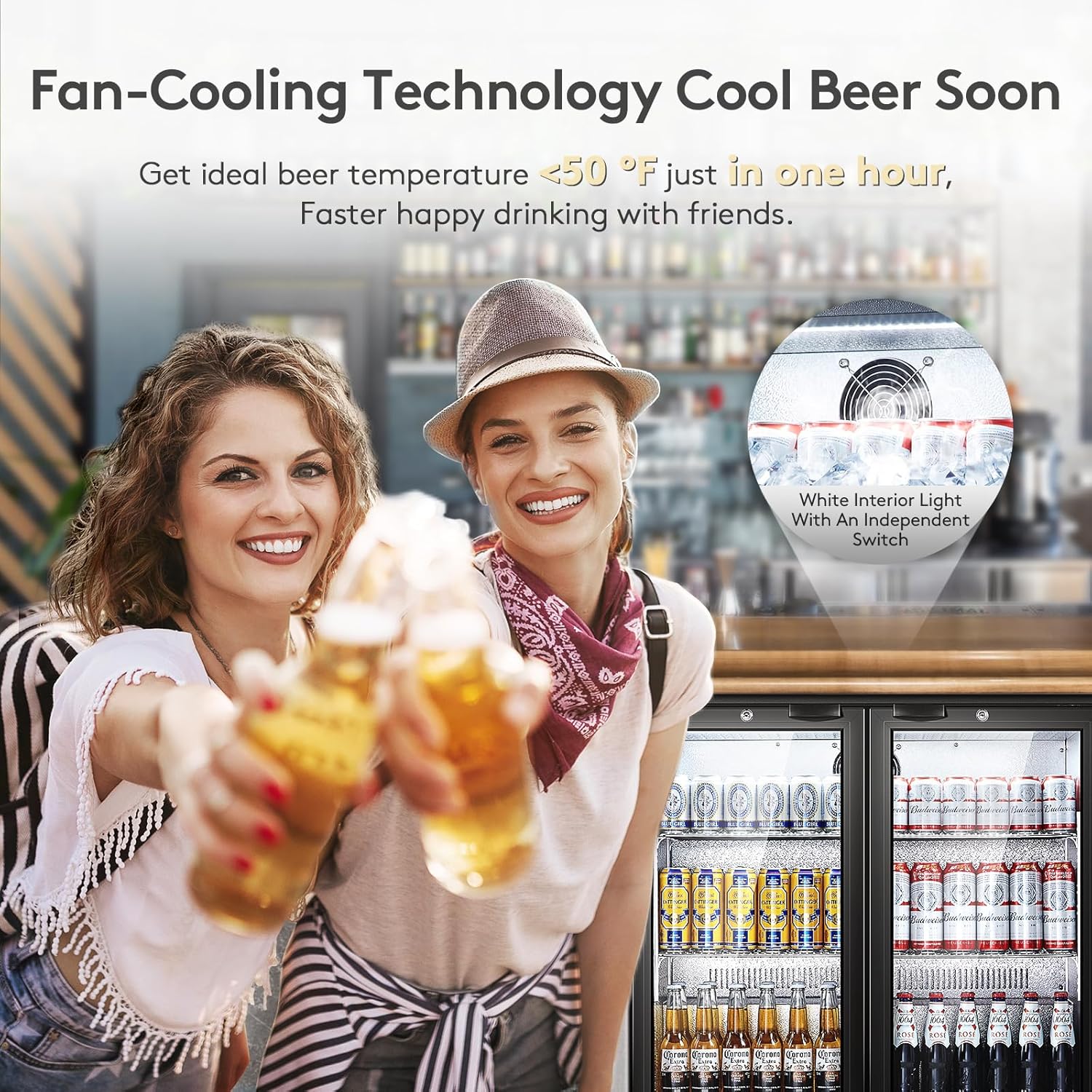 BODEGACOOLER Back Bar Cooler With 2 Glass Doors,7.4 Cu.Ft Commercial Counter Height Beverage Refrigerator,Display Bar Fridge with LED Lighting,21 inch Beverage Cooler for Store,Lobby,Restaurant,Clubs