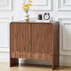Fluted Sideboard Buffet Cabinet with Storage Set of 3, Mid Century Modern Storage Cabinet with Curved Edge and Adjustable Shelves for Kitchen Dining Room Living Room (Walnut, 3 pcs)