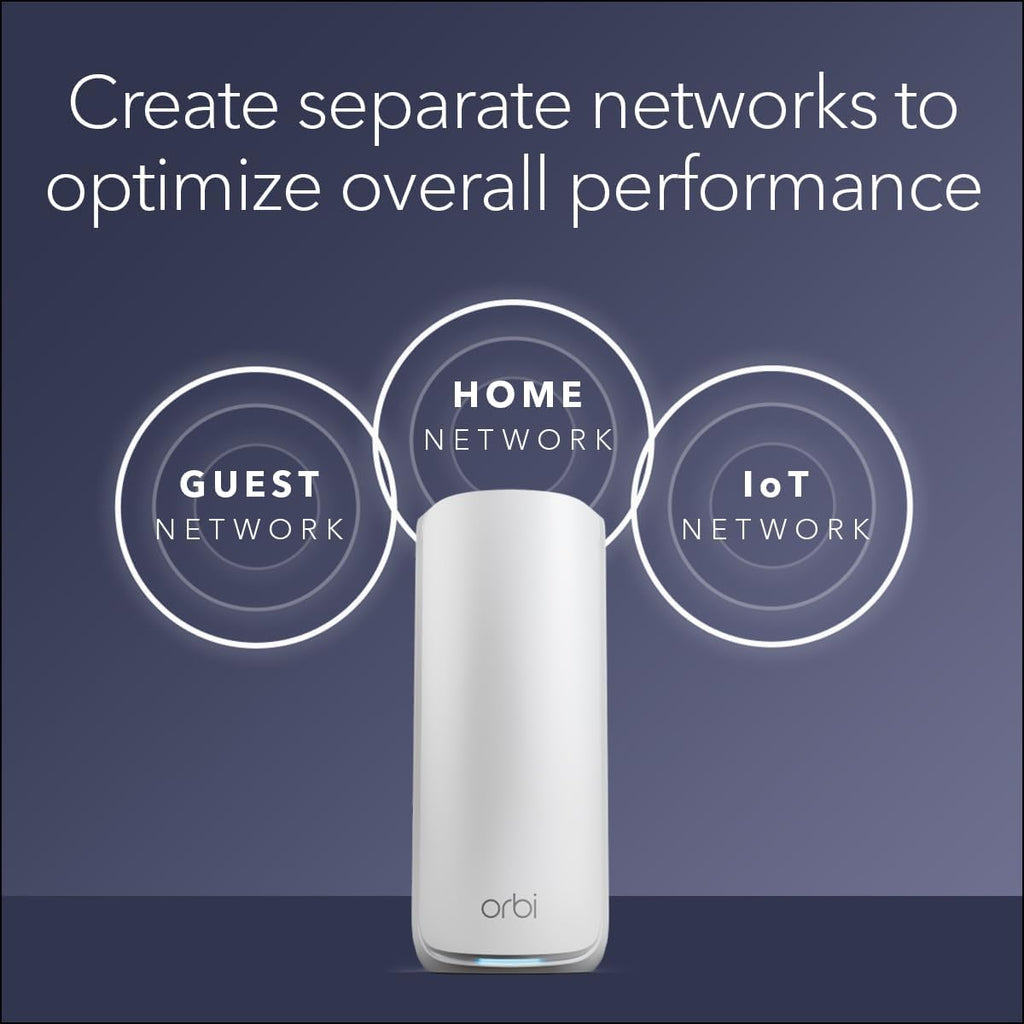 NETGEAR Orbi 870 Series Tri-Band WiFi 7 Mesh System (RBE873) - Router + 2 Satellite Extenders  Security Features  Up to 21 Gbps  Covers Up to 9 000 Sq. Ft.  150 Devices  10 Gig Internet Port  BE21000