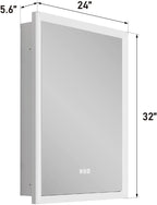 WELLFOR 24 x 32 Inch LED Medicine Cabinet with Lights, 3X Magnification Makeup Mirror, Bathroom Vanity Mirror Cabinet with Storage, Anti Fog, Surface or Recess Mount, Right Opening Door