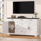 TEENFON 61" Farmhouse Buffet Cabinet with 2 Adjustable Shelves, Sideboard with 3 Drawers & 4 Doors, Rustic Storage Cabinet for Kitchen, Entryway, Coffee Bar, White