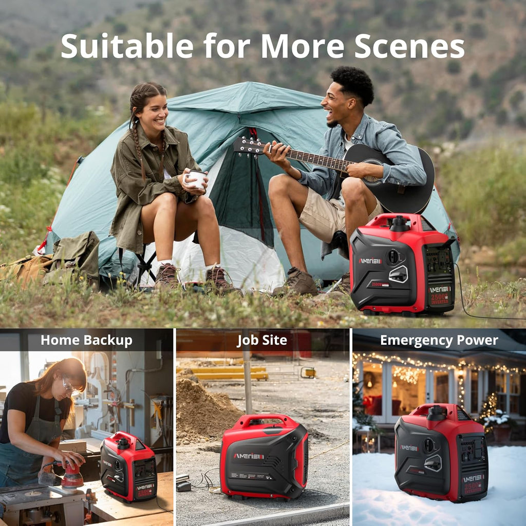 2500-Watt Inverter Generator  Super Quiet & Lightweight Gas Powered Generator  CO Sensor  RV Ready Parallel Capable  Long Run Time for Camping  Tailgating and Home Use