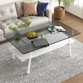 Casaphoria Modern Rectangle Coffee Table for Living Room, 2-Tier Center Table with Gray Tempered Glass Top, White Wooden Shelf & Metal Legs, 38.6 Inch, Gray/White
