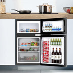 COSTWAY Mini Fridge with Freezer, 3.2 Cu.ft. 2-Door Mini Freezer Cooler Fridge w/ Reversible Door, Removable Glass Shelves, Mechanical Control, Small Refrigerator for Bedroom, Dorm, Office (Grey)