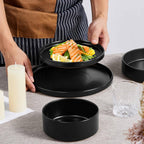 Herogo Dinnerware Sets with Pasta Bowls for 2, 8 Piece Dinner Salad Plates and Cereal Bowls, Stoneware Serving Dishes Dinner Ware for Home Kitchen, Dishwasher & Microwave Safe Dishware, Matte Black