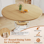 47.2" Round Dining Table for 4-6, Circle Kitchen Table with Open Storage Shelf, Modern Wooden Dinner Table with Metal Pedestal Base, Dining Room Tables for Kitchen Small Space, Natural Wood