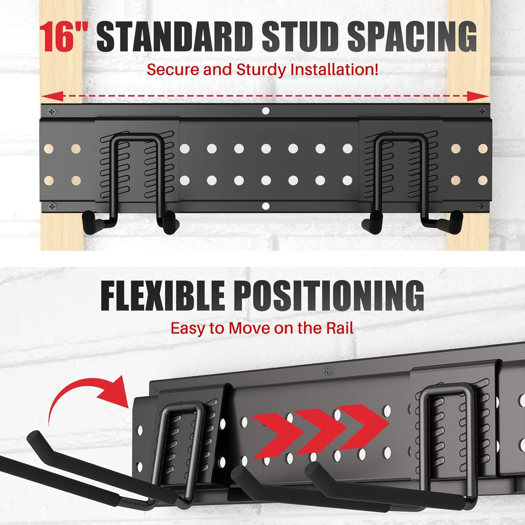 Garage Tool Organizer Wall Mount 96 inches with 18 Adjustable Heavy-Duty Hooks, Garage Organization, Garden Tool Storage Rack, Yard, and Shed, Holds Up to 750 lbs