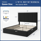 Allewie Queen Size Velvet Lift Up Storage Bed Frame, Vertical Channel Tufted Headboard, Hydrualic Underneath Storage, Upholstered Platform Bed, Wooden Slats Support, No Box Spring Needed, Black