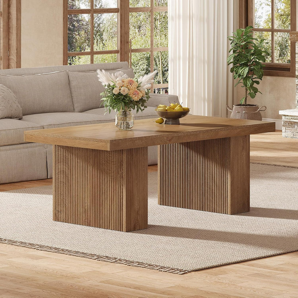 Tribesigns Farmhouse Coffee Table, 47.24 Inch Rectangle Center Table with Large Tabletop & Thick Base, Rustic Wooden Furniture for Living Room, Apartment, Reception Areas, Brown
