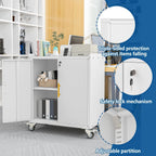 Metal Garage Storage Cabinet with Wheels, Tall Locking Cabinet with Doors and Shelves, Tool Storage Cabinets for Garage, Home Office (White,35.6" H)