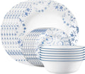 Corelle Vitrelle 18-Piece Service for 6 Dinnerware Set, Triple Layer Glass and Chip Resistant, Lightweight Round Plates and Bowls Set, Darlington