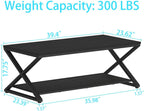 HSH Black Modern Minimalist Metal Wood Living Room Table with Storage Shelf, 39 Inch 2 Tier Rectangle Center Coffee Table