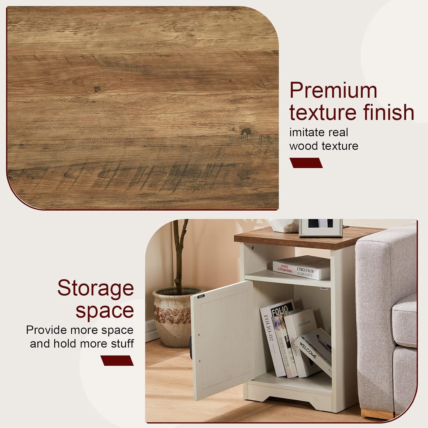 AMERLIFE 4-Piece Farmhouse Table Set Includes Sliding Barn Door TV Stand, Coffee Table& Two End Tables, Side Table with Charging Station and USB Ports, for Living Room, Distressed White, 66"
