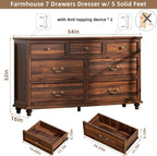 Farmhouse Dresser and Nightstand Set - 3 Piece, 54" Wide Dresser and 24" Nightstands for Bedroom, Living Room, Hallway